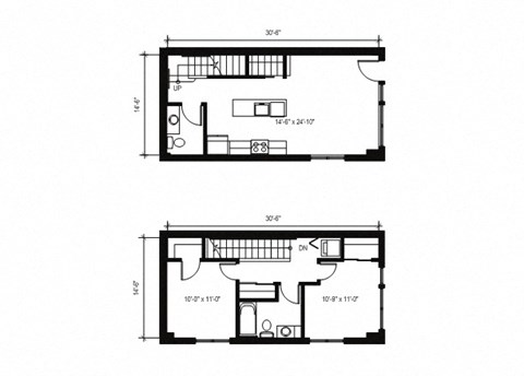 Floor plan for 2 beds, 1.5 baths, 962 sqft
